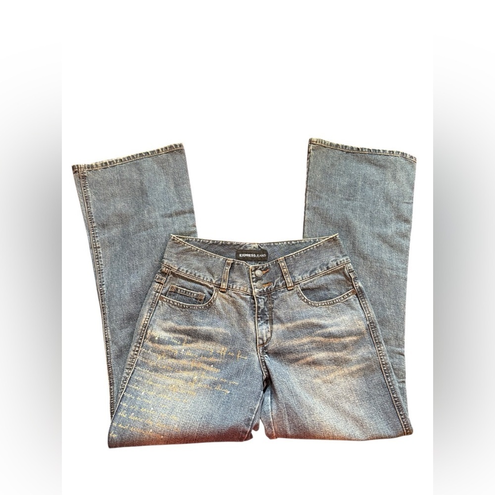 Vintage Y2K Express Jeans Women’s Low Rise Flare Jeans Size 7/8 Embellished - Picture 6 of 9